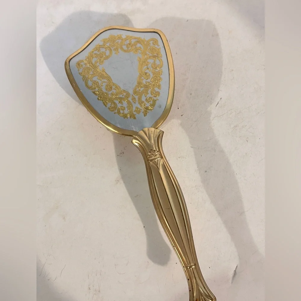 Vintage Gold Tone Silver Tone Acrylic Hair Brush 10”